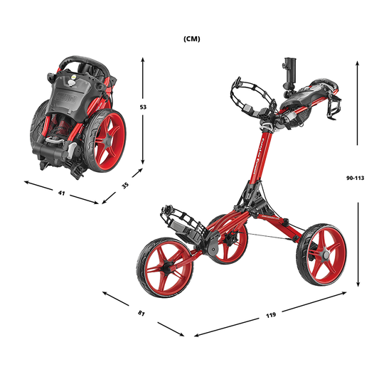 CaddyTek CaddyLite Compact - Golfvagn med 3 Hjul - Röd
